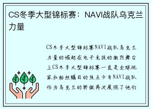 CS冬季大型锦标赛：NAVI战队乌克兰力量